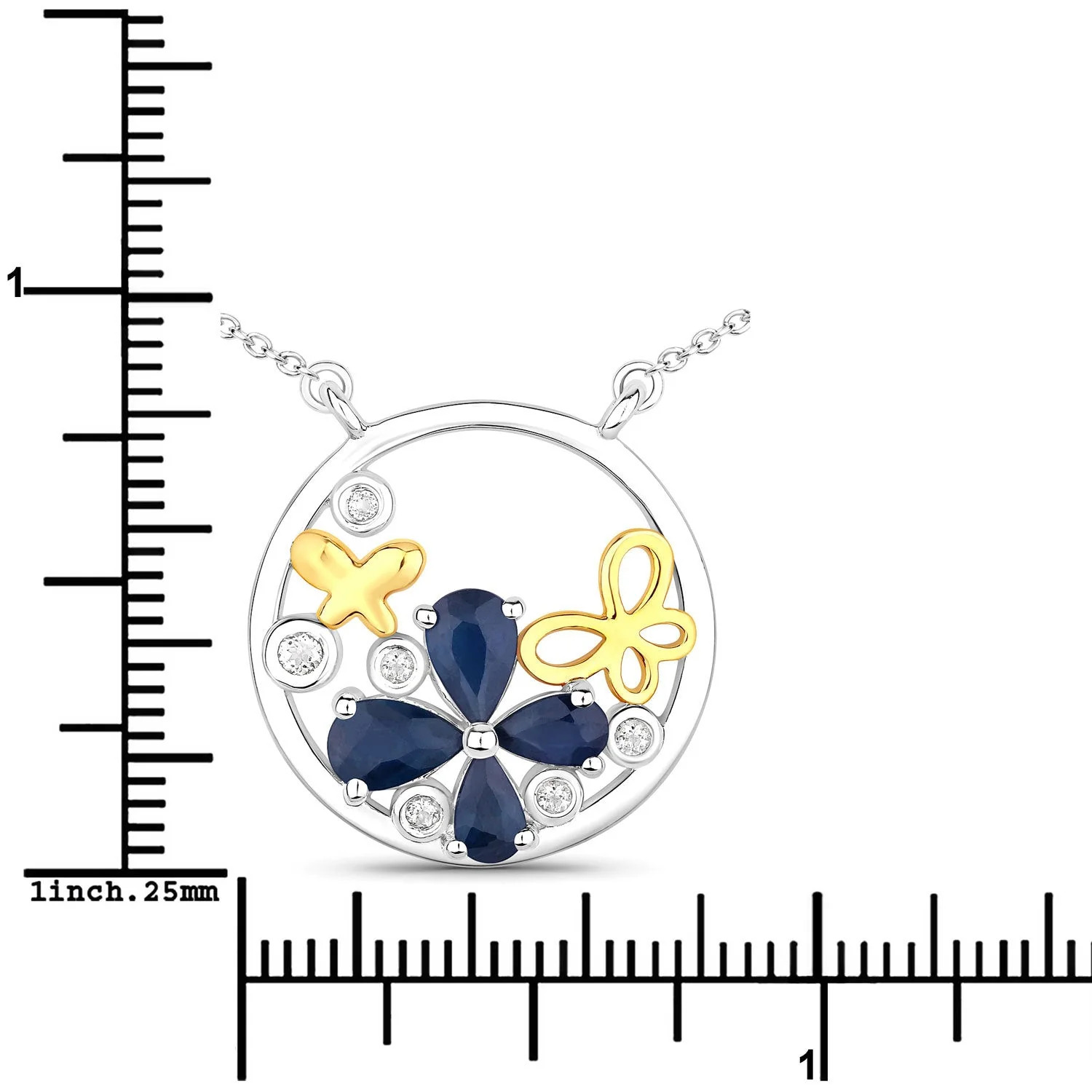1.41 Carat Genuine Blue Sapphire and White Topaz .925 Sterling Silver Pendant - Image 3