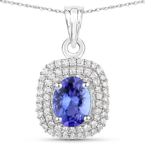 1.41 Carat Genuine Tanzanite and White Diamond 14K White Gold Pendant - Image 2