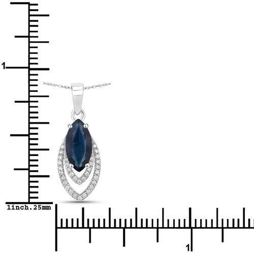1.42 Carat Genuine Blue Sapphire and White Diamond 14K White Gold Pendant - Image 3
