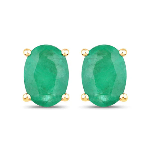 1.44 Carat Genuine Zambian Emerald 10K Yellow Gold Earrings