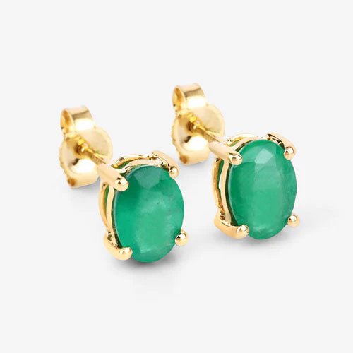 1.44 Carat Genuine Zambian Emerald 10K Yellow Gold Earrings - Image 6