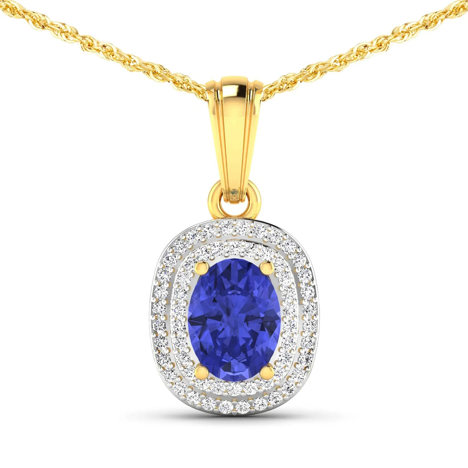 1.45 Carat Genuine Tanzanite and White Diamond 14K Yellow Gold Pendant
