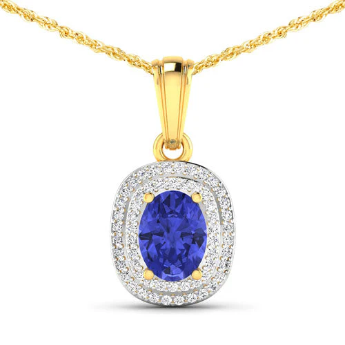 1.45 Carat Genuine Tanzanite and White Diamond 14K Yellow Gold Pendant - Image 4