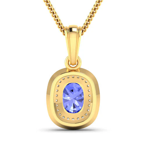 1.45 Carat Genuine Tanzanite and White Diamond 14K Yellow Gold Pendant - Image 6