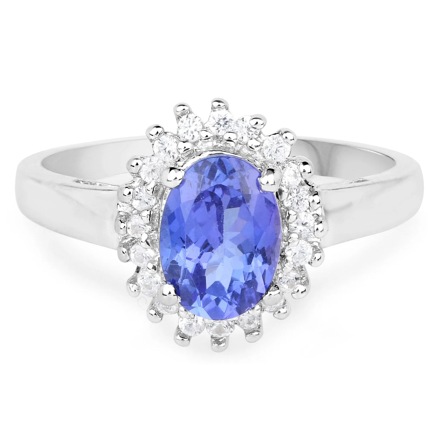 1.45 Carat Genuine Tanzanite and White Zircon .925 Sterling Silver Ring - Image 3