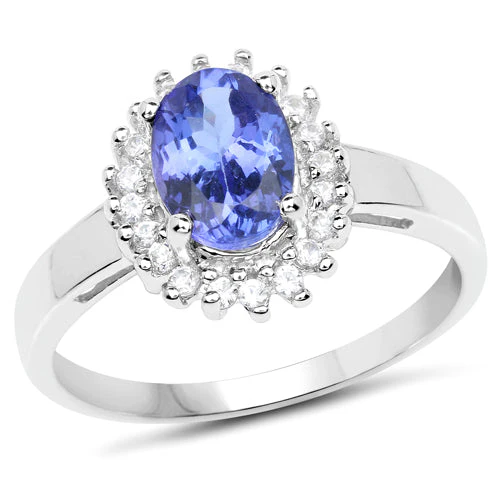 1.45 Carat Genuine Tanzanite and White Zircon .925 Sterling Silver Ring - Image 4