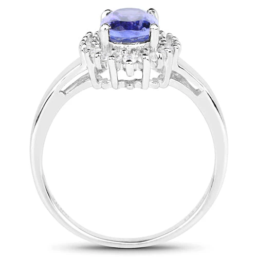 1.45 Carat Genuine Tanzanite and White Zircon .925 Sterling Silver Ring - Image 5