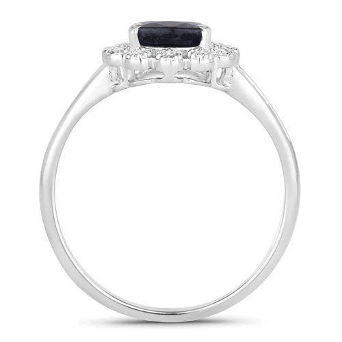 1.46 Carat Genuine Blue Sapphire and White Diamond 10K White Gold Ring - Image 2