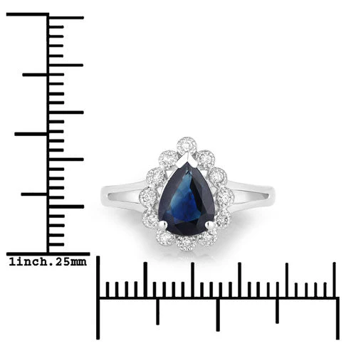 1.46 Carat Genuine Blue Sapphire and White Diamond 10K White Gold Ring - Image 3