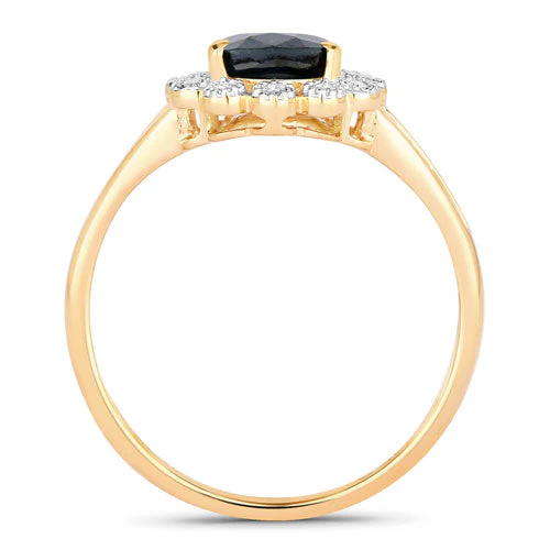 1.46 Carat Genuine Blue Sapphire and White Diamond 10K Yellow Gold Ring - Image 2