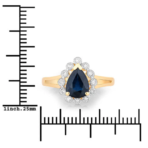 1.46 Carat Genuine Blue Sapphire and White Diamond 10K Yellow Gold Ring - Image 3