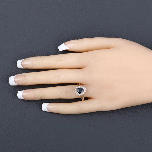 1.46 Carat Genuine Blue Sapphire and White Diamond 10K Yellow Gold Ring - Image 5
