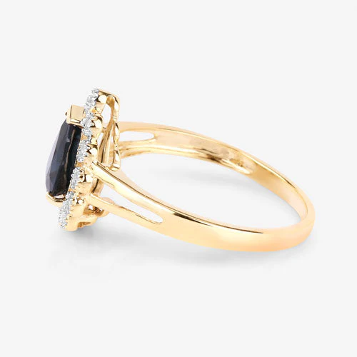 1.46 Carat Genuine Blue Sapphire and White Diamond 10K Yellow Gold Ring - Image 6