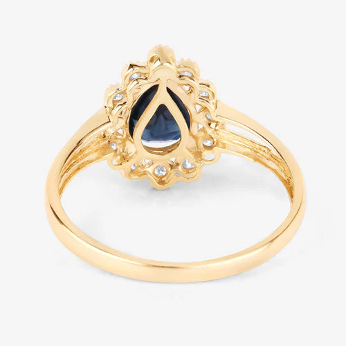 1.46 Carat Genuine Blue Sapphire and White Diamond 10K Yellow Gold Ring - Image 7
