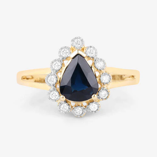 1.46 Carat Genuine Blue Sapphire and White Diamond 10K Yellow Gold Ring - Image 8