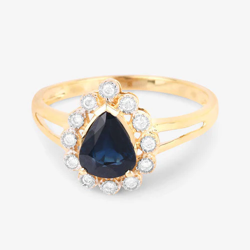 1.46 Carat Genuine Blue Sapphire and White Diamond 10K Yellow Gold Ring - Image 9