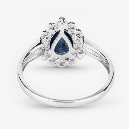 1.46 Carat Genuine Blue Sapphire and White Diamond 14K White Gold Ring - Image 7