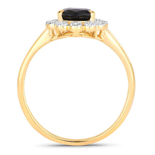 1.46 Carat Genuine Blue Sapphire and White Diamond 14K Yellow Gold Ring - Image 2