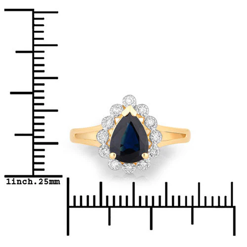 1.46 Carat Genuine Blue Sapphire and White Diamond 14K Yellow Gold Ring - Image 3