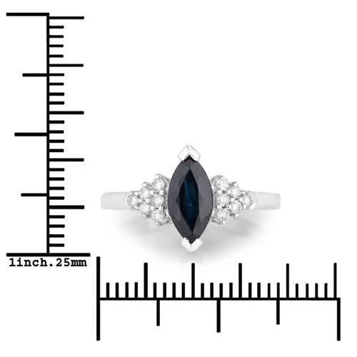 1.47 Carat Genuine Blue Sapphire and White Diamond 14K White Gold Ring - Image 3