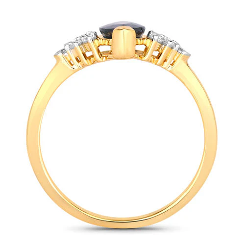 1.47 Carat Genuine Blue Sapphire and White Diamond 14K Yellow Gold Ring - Image 2