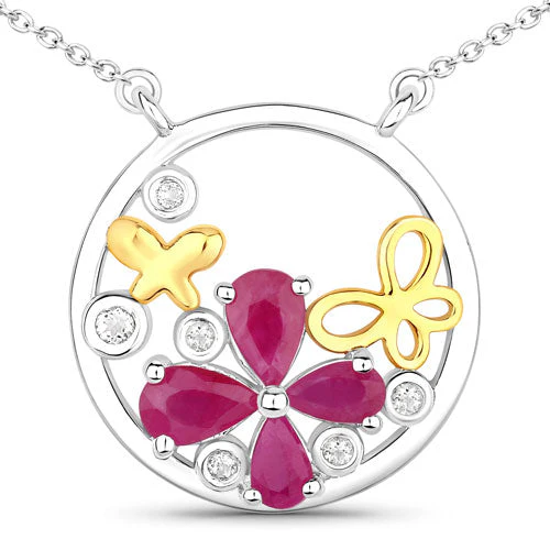 1.47 Carat Genuine Ruby and White Topaz .925 Sterling Silver Pendant - Image 5