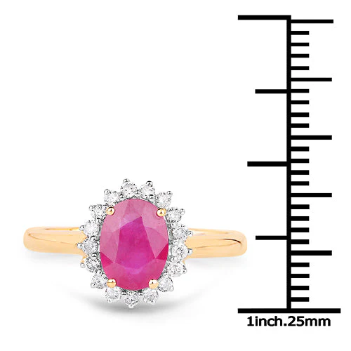 1.48 Carat Genuine Ruby and White Diamond 14K Yellow Gold Ring - Image 6