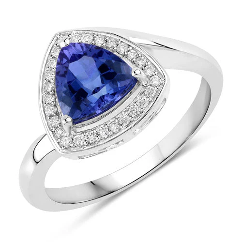 1.48 Carat Genuine Tanzanite and White Diamond 14K White Gold Ring - Image 4
