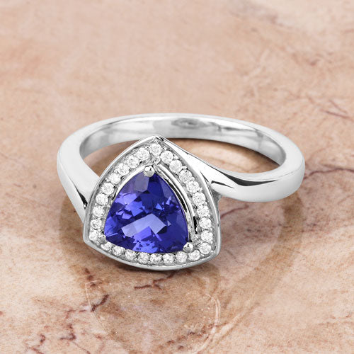 1.48 Carat Genuine Tanzanite and White Diamond 14K White Gold Ring - Image 5