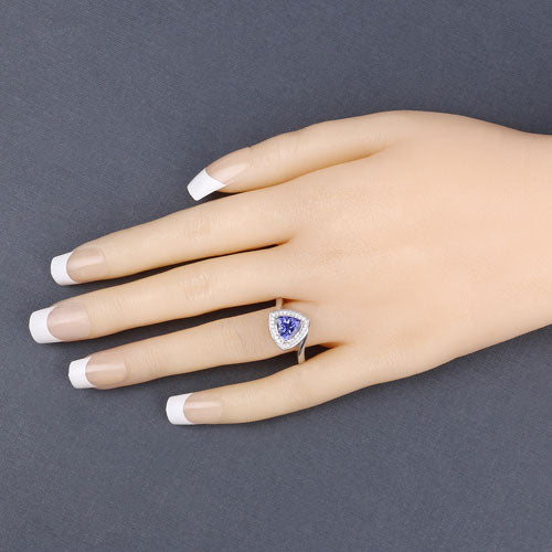 1.48 Carat Genuine Tanzanite and White Diamond 14K White Gold Ring - Image 6