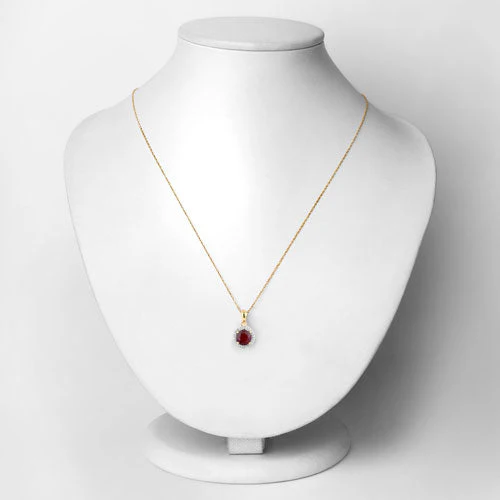 1.49 Carat Genuine Ruby and White Diamond 14K Yellow Gold Pendant - Image 2
