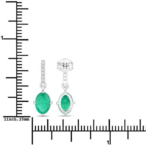 1.49 Carat Genuine Zambian Emerald and White Diamond 14K White Gold Earrings - Image 3