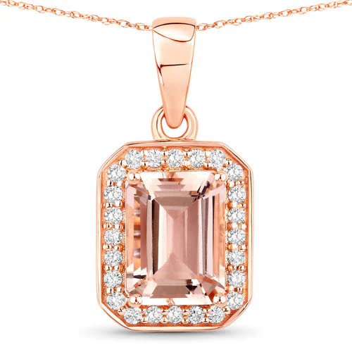 1.51 Carat Genuine Morganite and White Diamond 14K Rose Gold Pendant - Image 2
