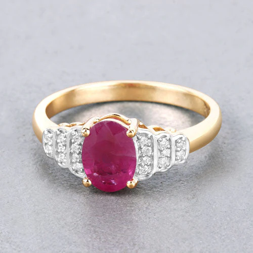 1.52 Carat Genuine Ruby and White Diamond 14K Yellow Gold Ring - Image 4