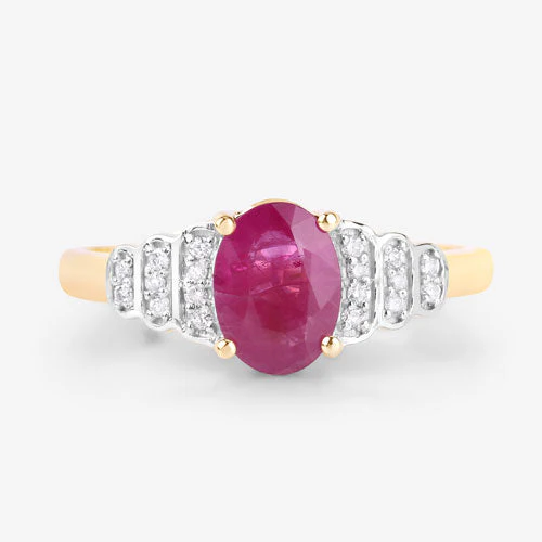 1.52 Carat Genuine Ruby and White Diamond 14K Yellow Gold Ring - Image 8