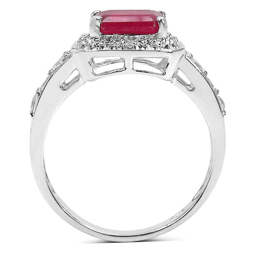 1.52 Carat Glass Filled Ruby and White Topaz .925 Sterling Silver Ring - Image 4