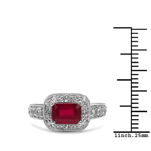 1.52 Carat Glass Filled Ruby and White Topaz .925 Sterling Silver Ring - Image 5