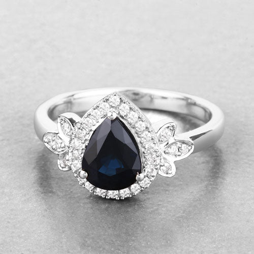 1.54 Carat Genuine Blue Sapphire and White Diamond 14K White Gold Ring - Image 4