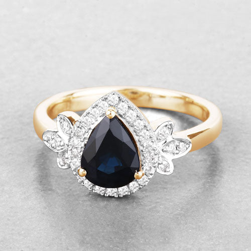 1.54 Carat Genuine Blue Sapphire and White Diamond 14K Yellow Gold Ring - Image 4