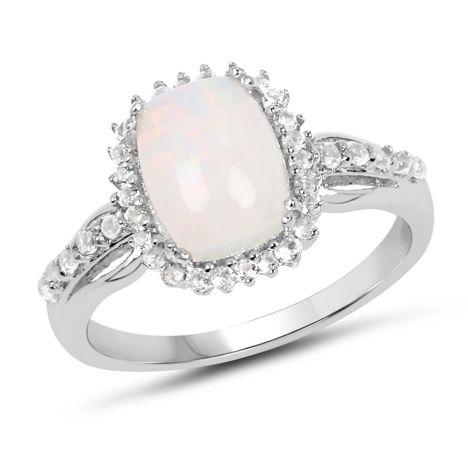 1.55 Carat Genuine Ethiopian Opal and White Topaz .925 Sterling Silver Ring