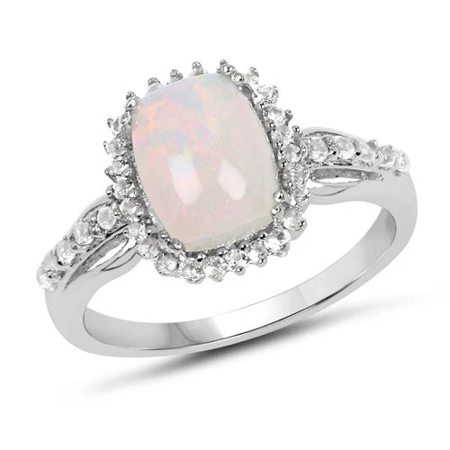 1.55 Carat Genuine Ethiopian Opal and White Topaz .925 Sterling Silver Ring - Image 2