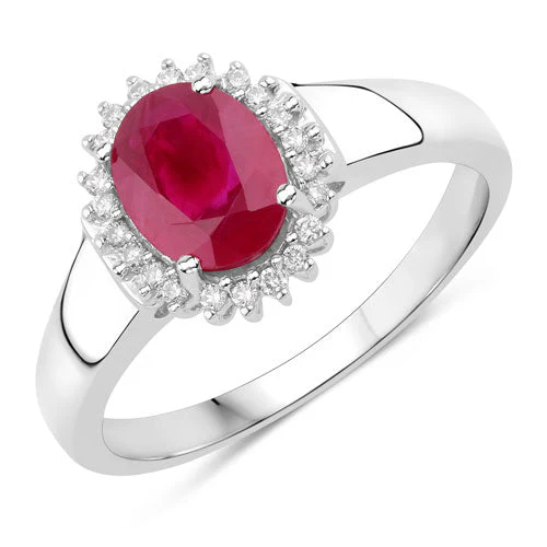 1.55 Carat Genuine Ruby and White Diamond 14K White Gold Ring - Image 2