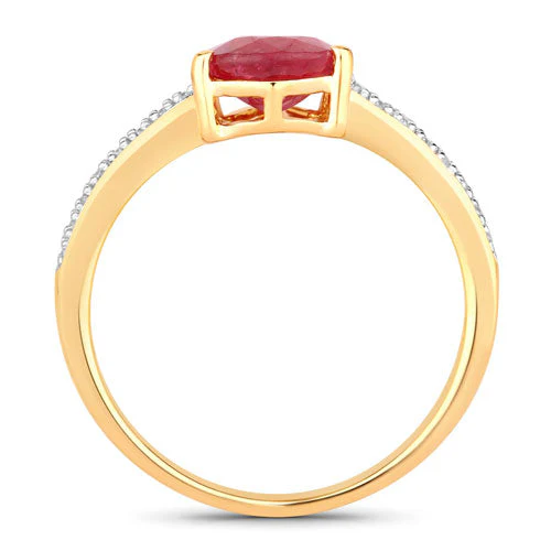1.56 Carat Genuine Ruby and White Diamond 14K Yellow Gold Ring - Image 2