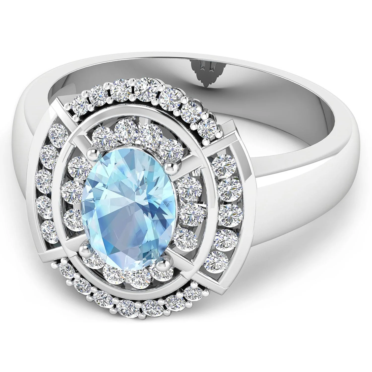 1.57 Carat Genuine Aquamarine and White Diamond 14K White Gold Ring - Image 4