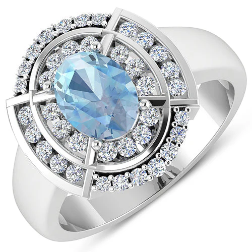 1.57 Carat Genuine Aquamarine and White Diamond 14K White Gold Ring - Image 5