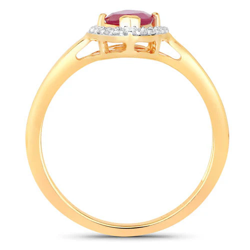 1.57 Carat Genuine Ruby and White Diamond 14K Yellow Gold Ring - Image 2