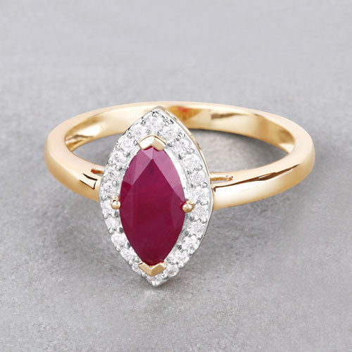 1.57 Carat Genuine Ruby and White Diamond 14K Yellow Gold Ring - Image 4