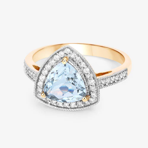 1.58 Carat Genuine Aquamarine and White Diamond 14K Yellow Gold Ring - Image 10