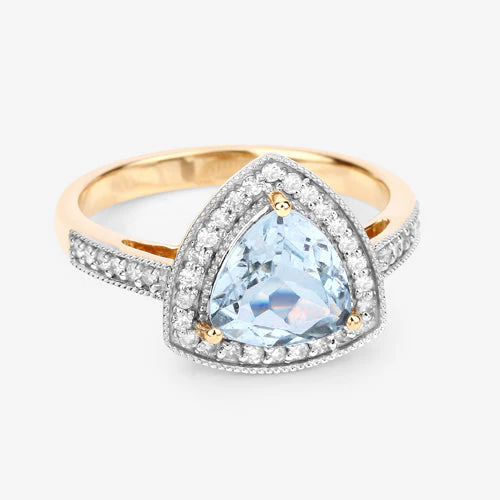 1.58 Carat Genuine Aquamarine and White Diamond 14K Yellow Gold Ring - Image 11
