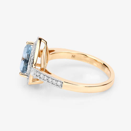 1.58 Carat Genuine Aquamarine and White Diamond 14K Yellow Gold Ring - Image 12